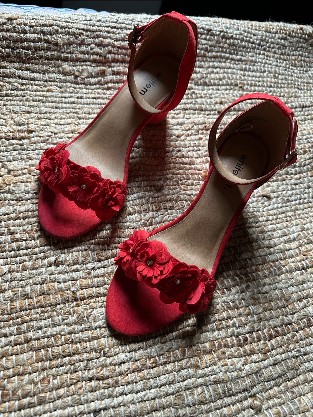 Whitemt- Red Floral Ankle-Strap Sandals
